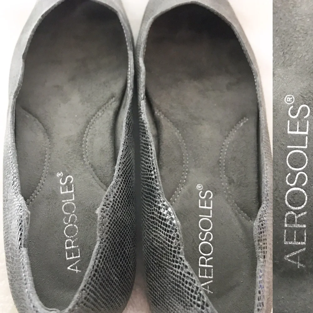 AEROSOLES Flower Girl Ballet Flat Comfort Shoes in Silver Metallic 6M